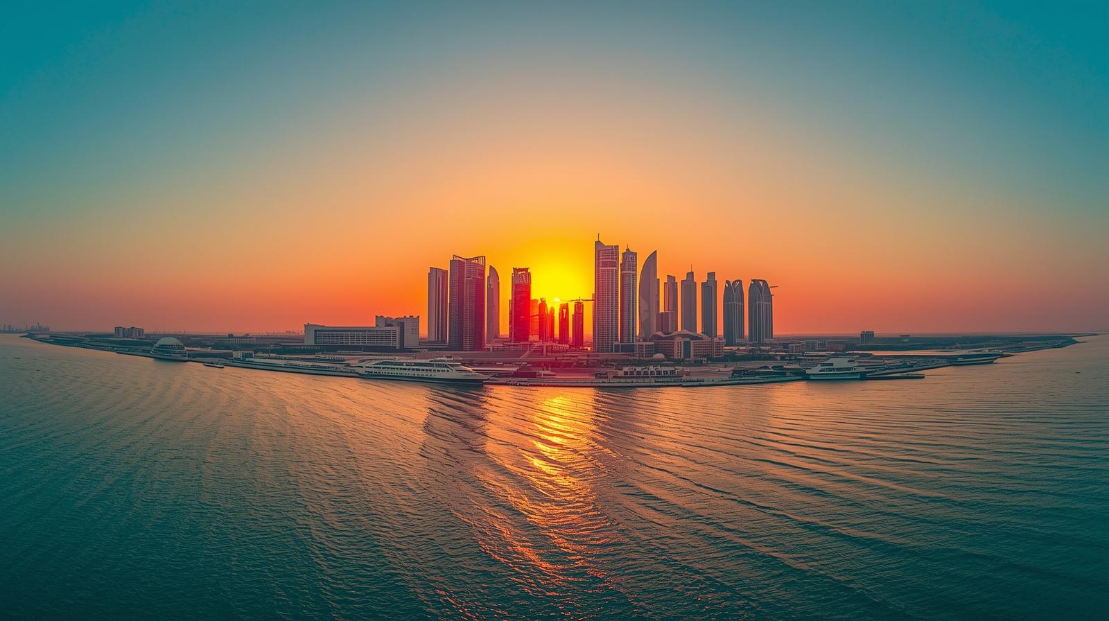 The impressive skyline of Abu Dhabi with its iconic towers.