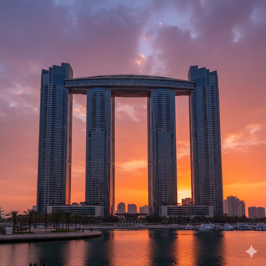 The iconic Gate Towers on Al Reem Island in Abu Dhabi.