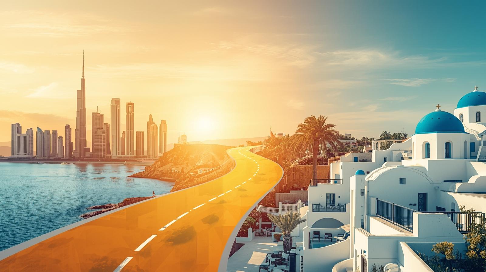 A beautiful coastal view in Cyprus with traditional white buildings and blue sea.