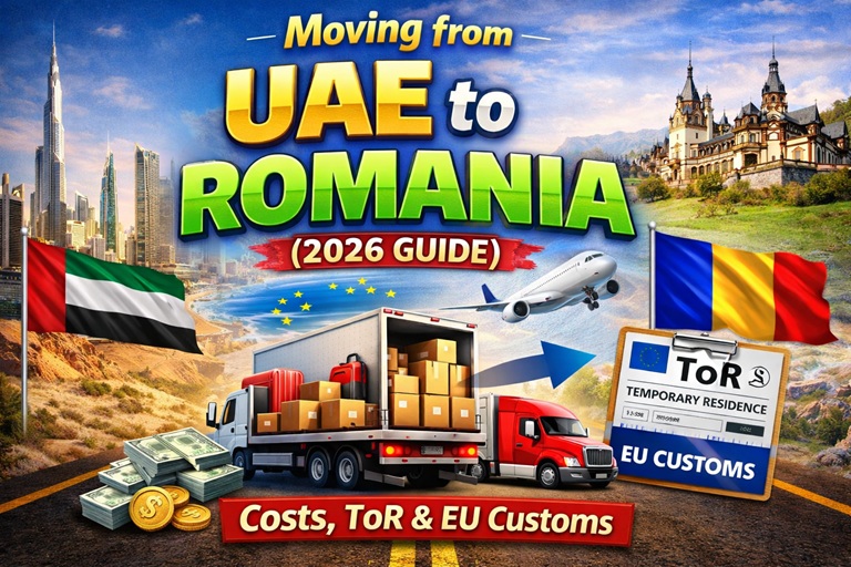 The Palace of the Parliament in Bucharest, Romania, representing a major destination for expats moving from the UAE.