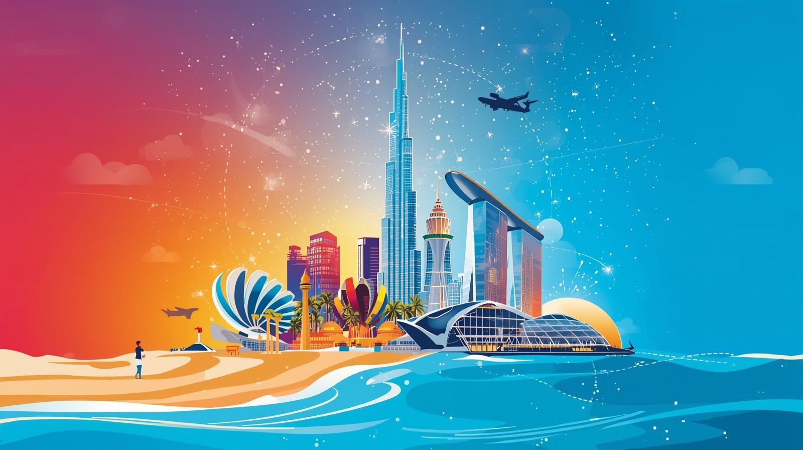 The stunning skyline of Singapore with Marina Bay Sands and the city lights.