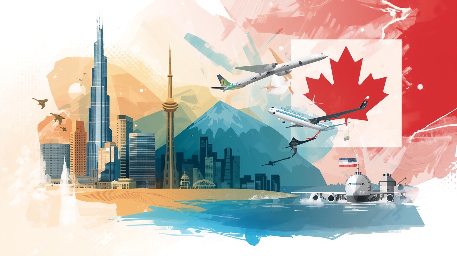 A shipping container ship arriving at the Port of Vancouver with the Canadian flag visible.