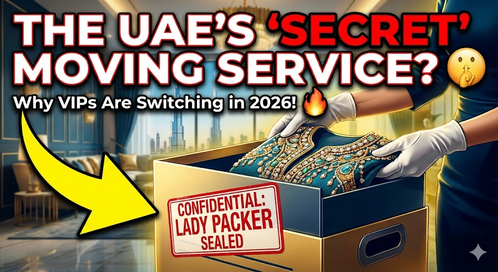 A professional female packing team organizing a kitchen in a Dubai villa.