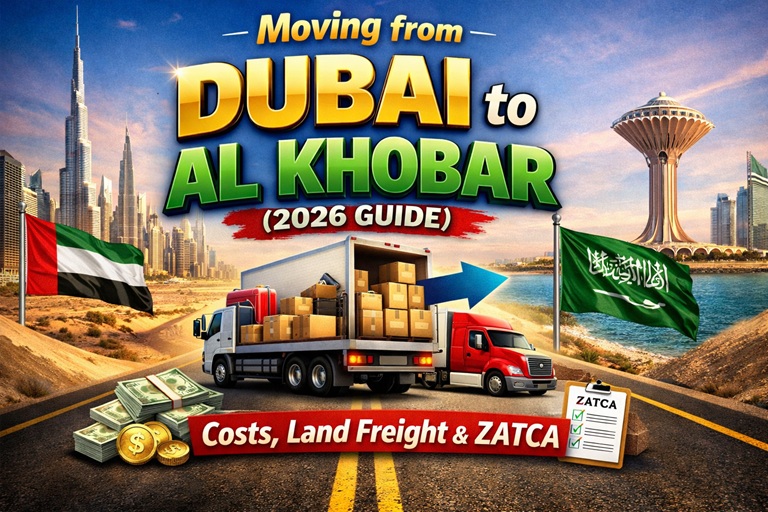 The modern skyline and corniche of Al Khobar, Saudi Arabia, representing a major destination for expats moving from Dubai.