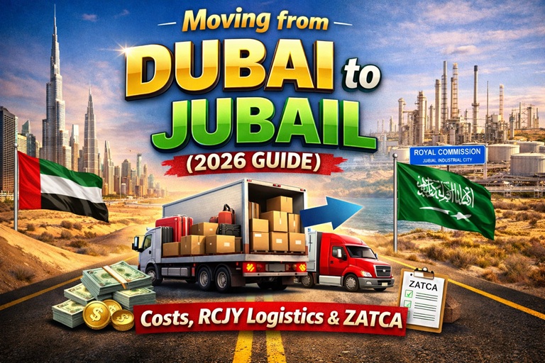 The industrial skyline and coastline of Al Jubail Industrial City, Saudi Arabia, a major destination for engineers and expats moving from the UAE.