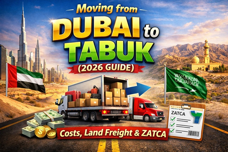 The scenic desert landscape and mountains of the Tabuk region in Saudi Arabia, a major destination for expats moving from the UAE.